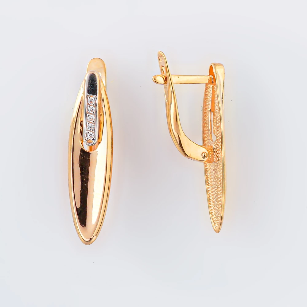 Серьги с фианитом из красного золота 585 пробы