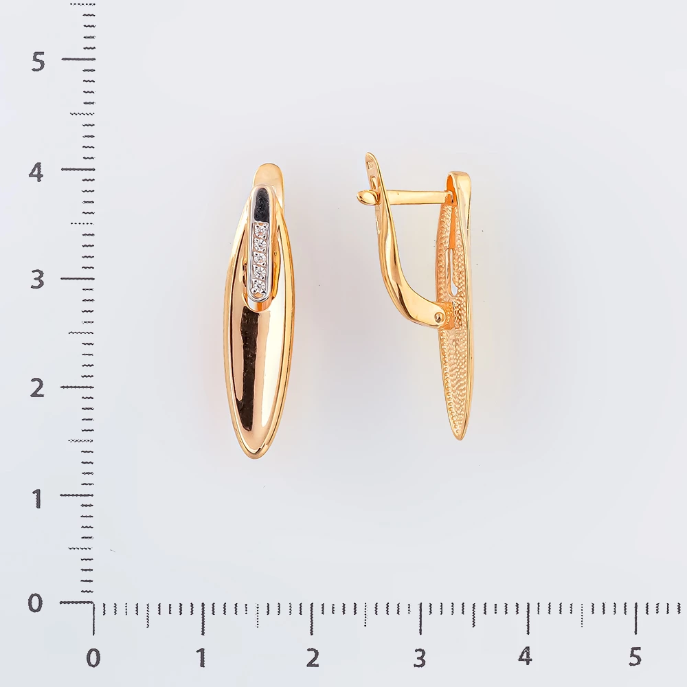 Серьги с фианитом из красного золота 585 пробы