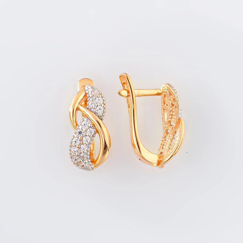 Серьги с фианитом из красного золота 585 пробы