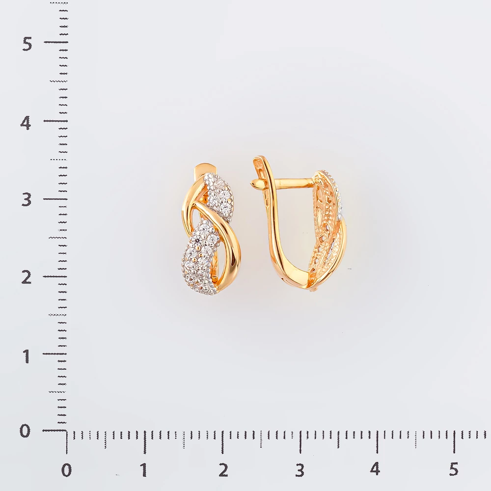 Серьги с фианитом из красного золота 585 пробы