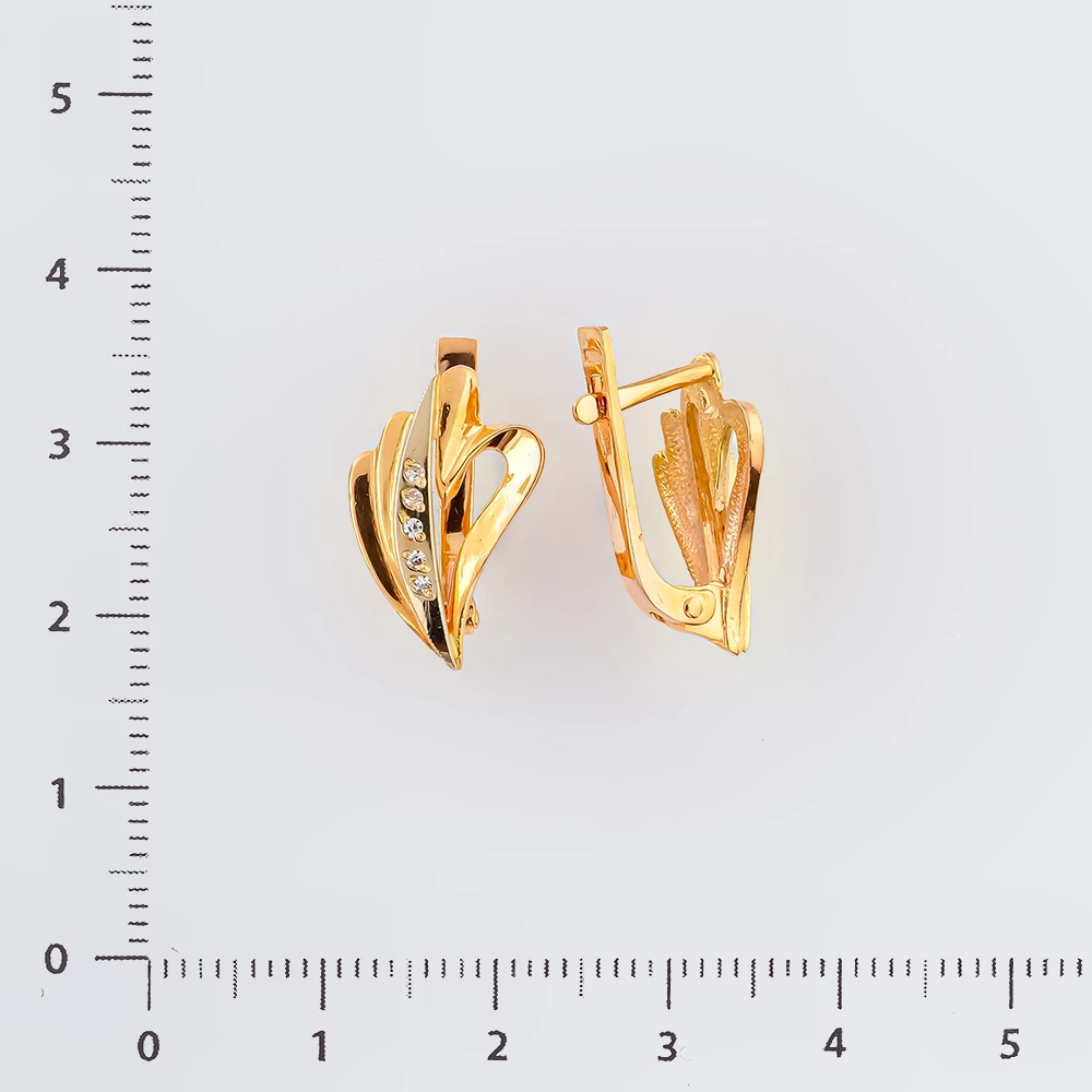 Серьги с фианитом из красного золота 585 пробы