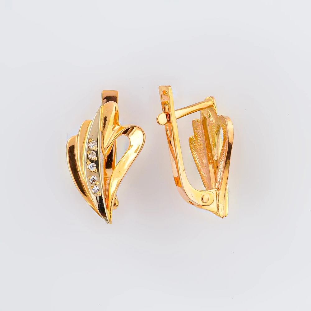 Серьги с фианитом из красного золота 585 пробы