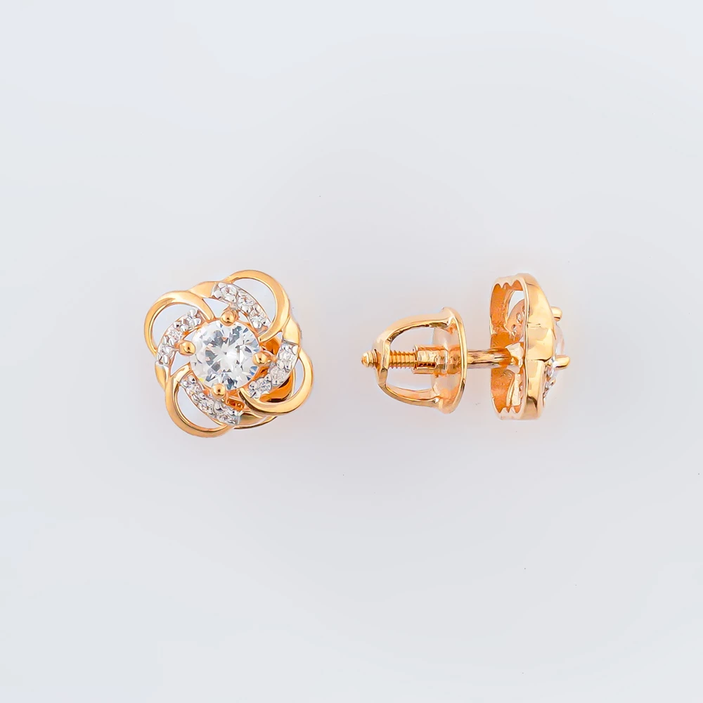 Серьги с фианитом из красного золота 585 пробы