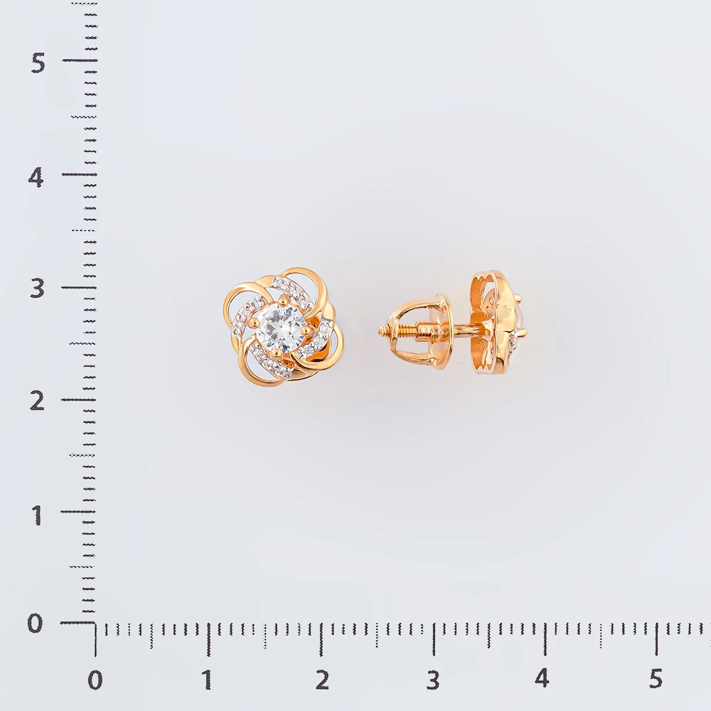 Серьги с фианитом из красного золота 585 пробы