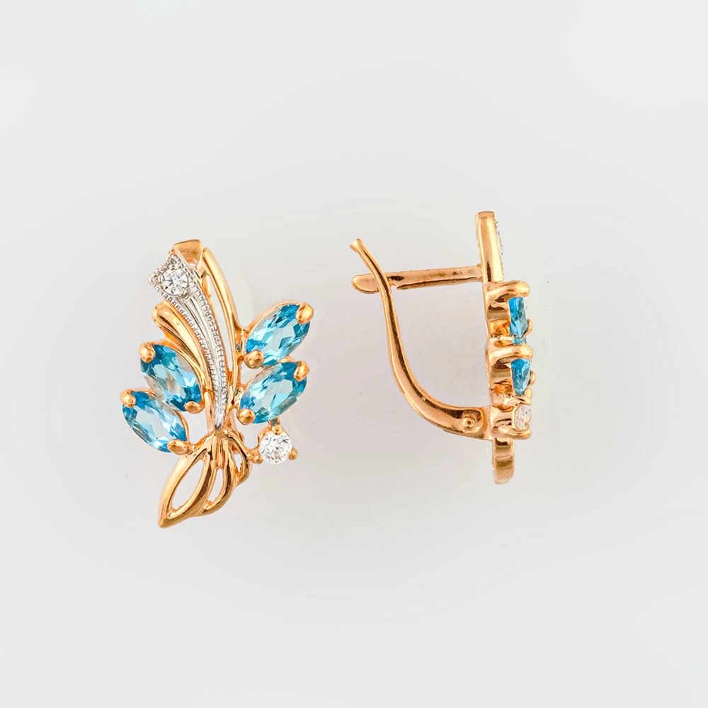 Серьги с топазом из красного золота 585 пробы