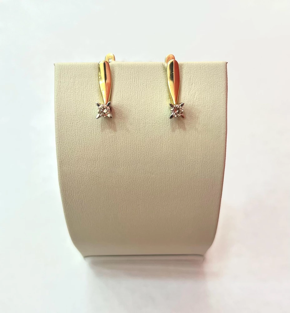 Серьги с бриллиантом из желтого золота 585 пробы