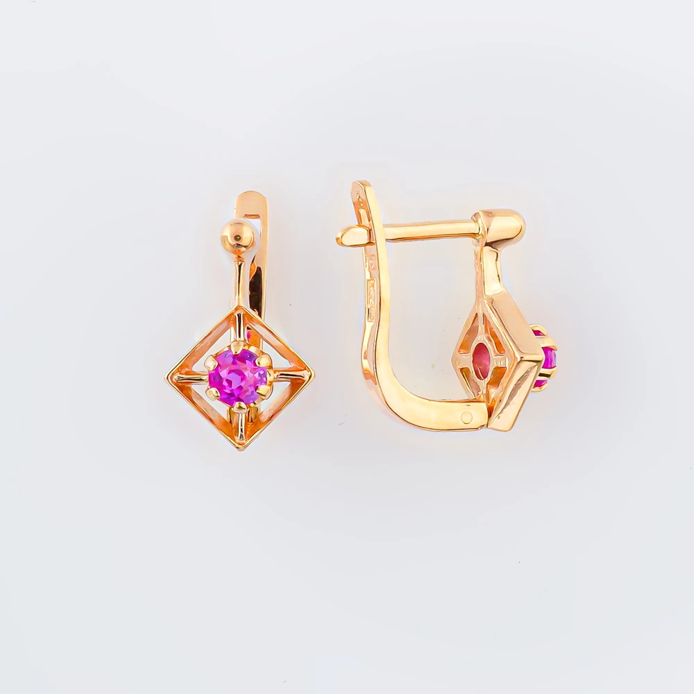 Серьги с фианитом из красного золота 585 пробы