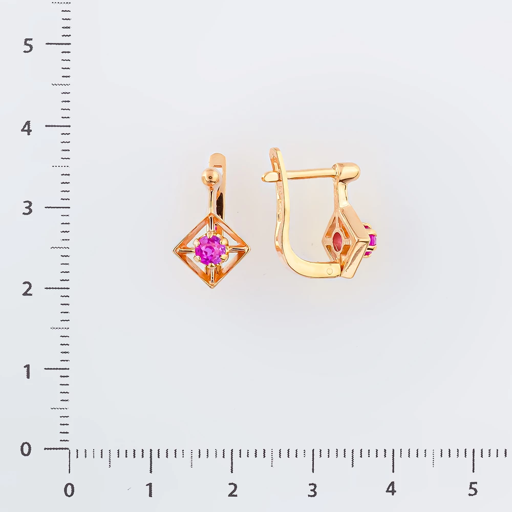 Серьги с фианитом из красного золота 585 пробы