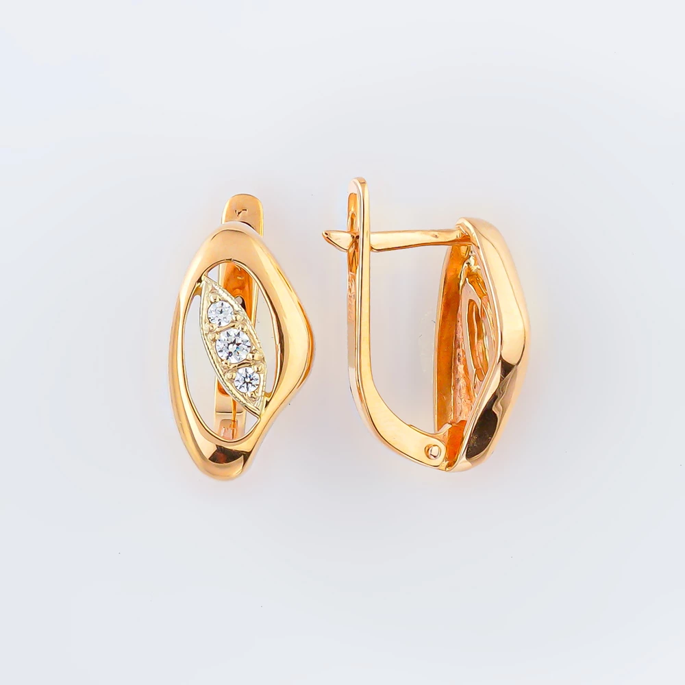 Серьги с фианитом из красного золота 585 пробы