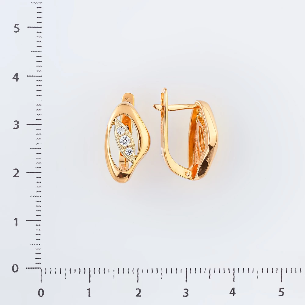 Серьги с фианитом из красного золота 585 пробы