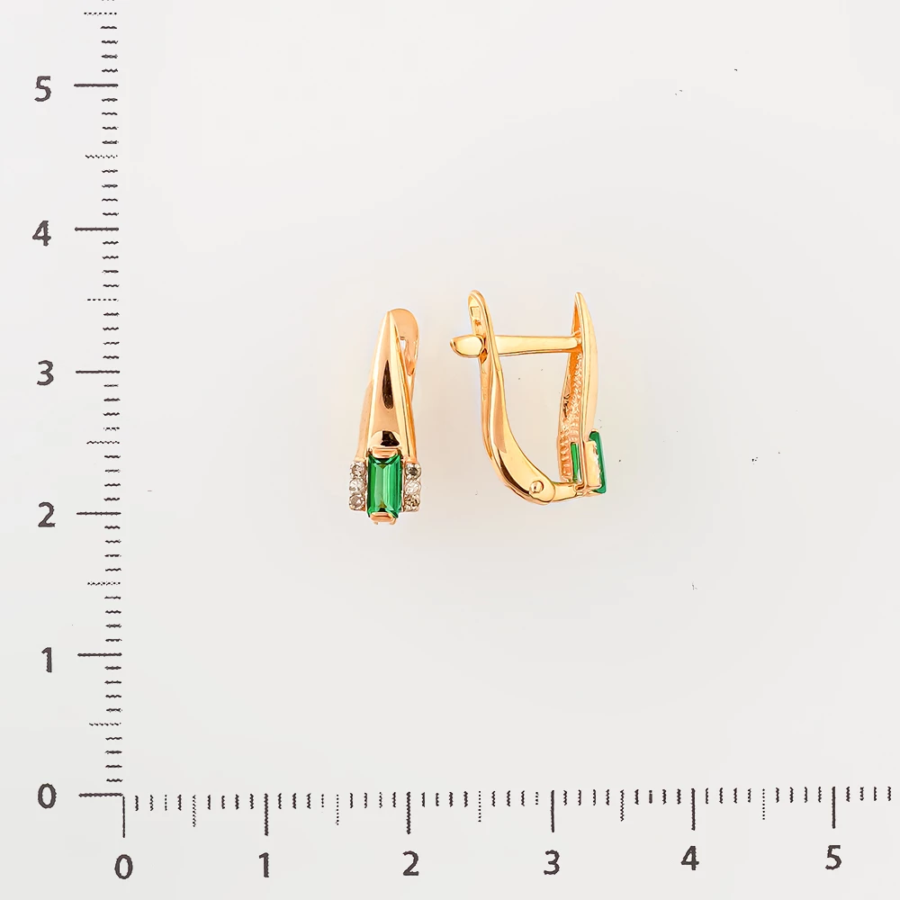 Серьги с изумрудом синтетическим из красного золота 585 пробы