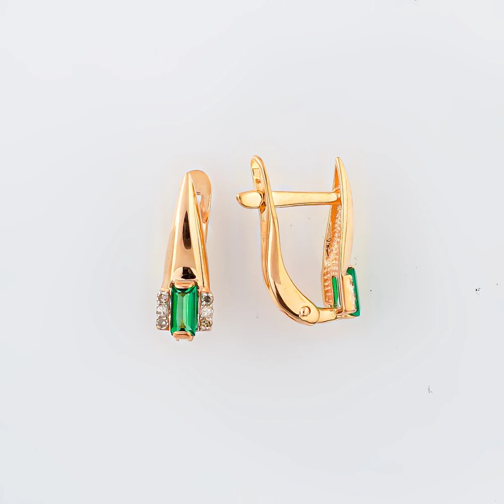 Серьги с изумрудом синтетическим из красного золота 585 пробы