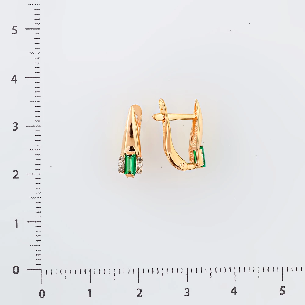 Серьги с изумрудом синтетическим из красного золота 585 пробы