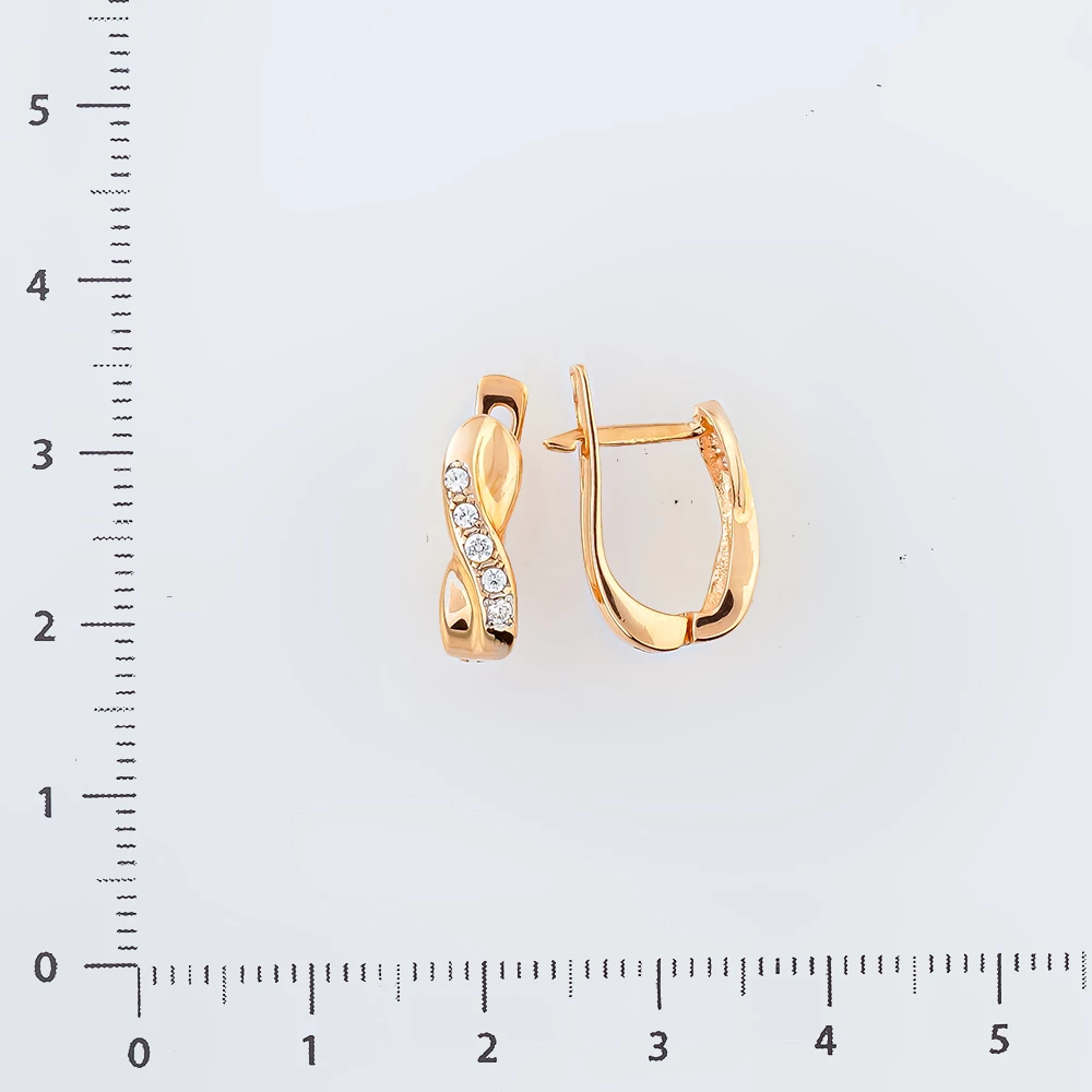 Серьги с фианитом из красного золота 585 пробы