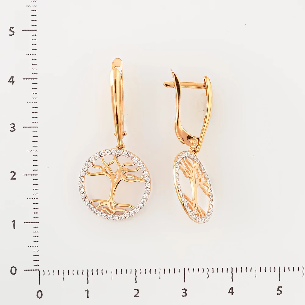 Серьги с фианитом из красного золота 585 пробы
