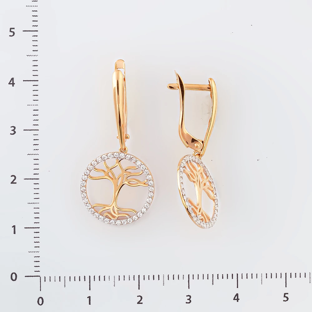 Серьги с фианитом из красного золота 585 пробы