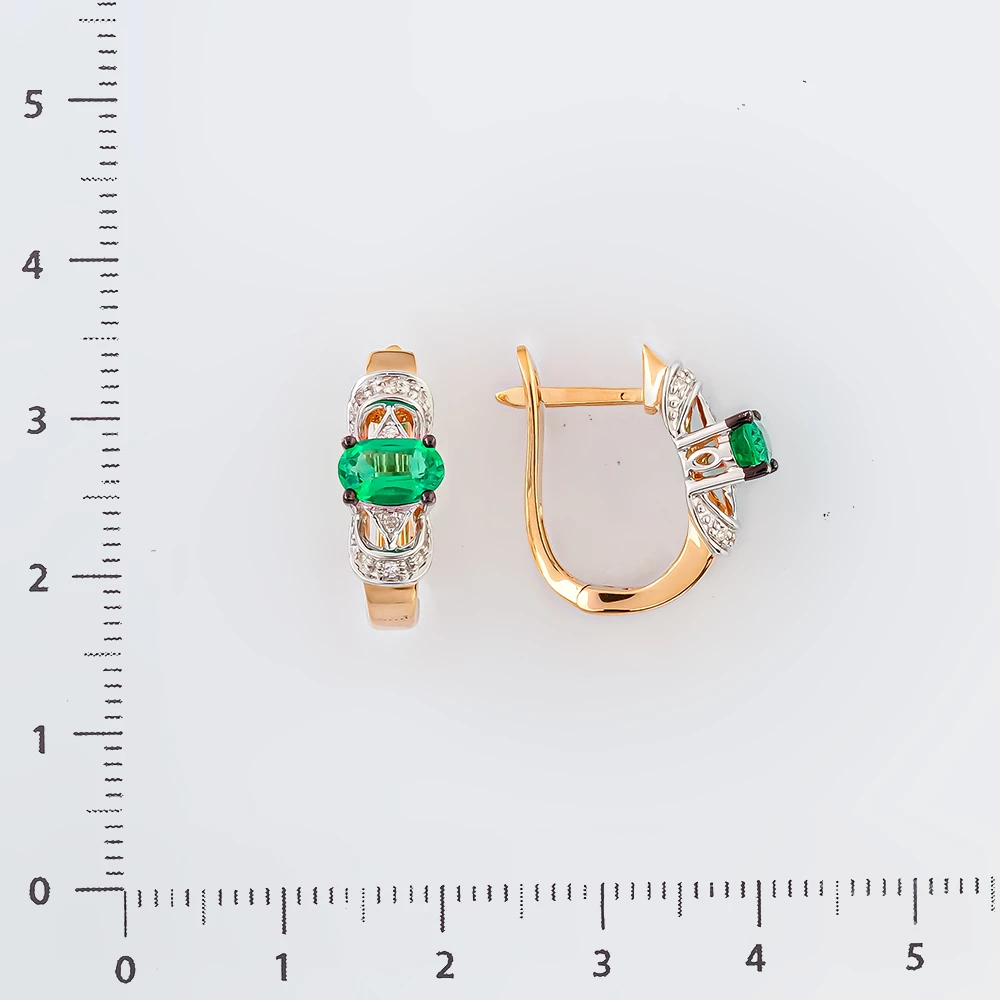 Серьги с изумрудом синтетическим из красного золота 585 пробы