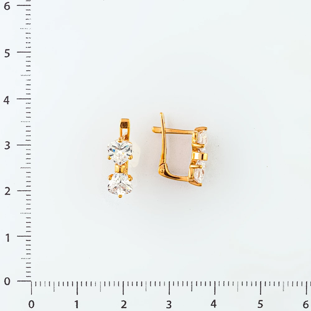 Серьги с фианитом из красного золота 585 пробы