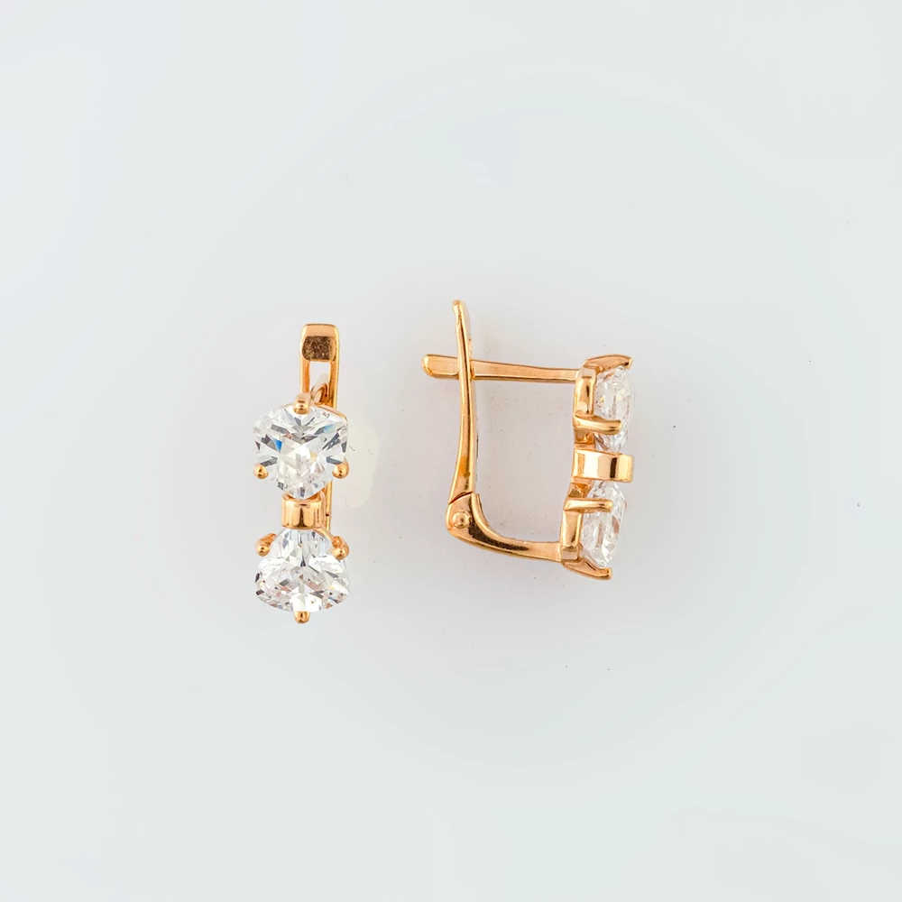 Серьги с фианитом из красного золота 585 пробы