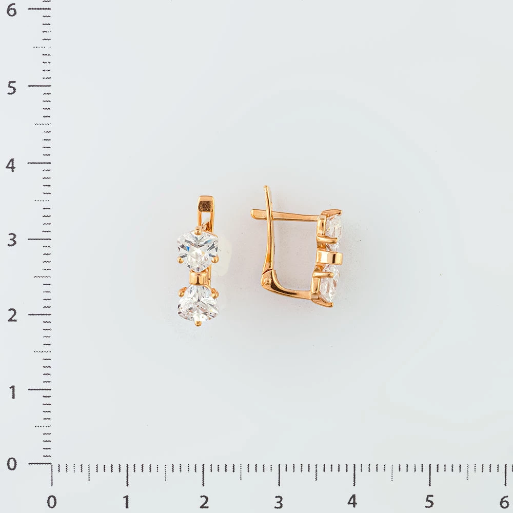 Серьги с фианитом из красного золота 585 пробы