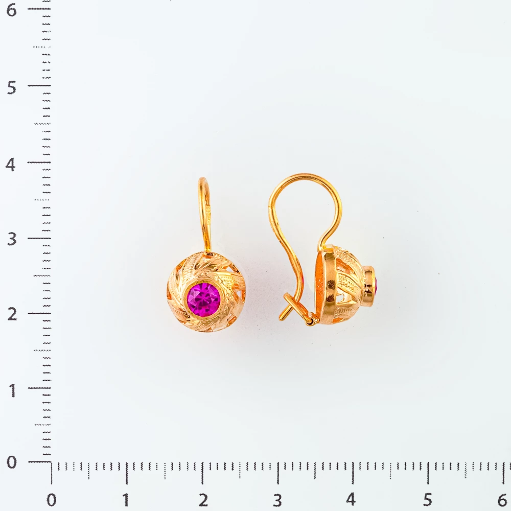Серьги с фианитом из красного золота 583 пробы