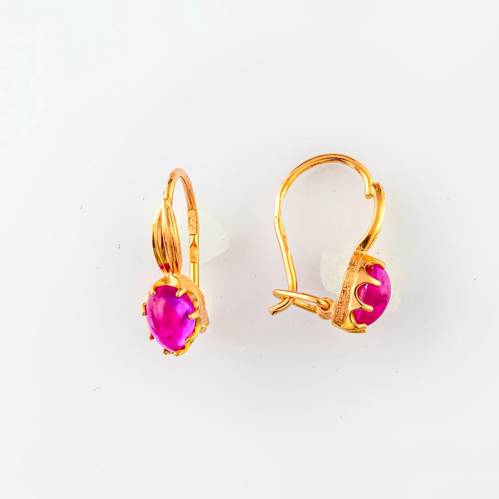 Серьги с фианитом из красного золота 585 пробы