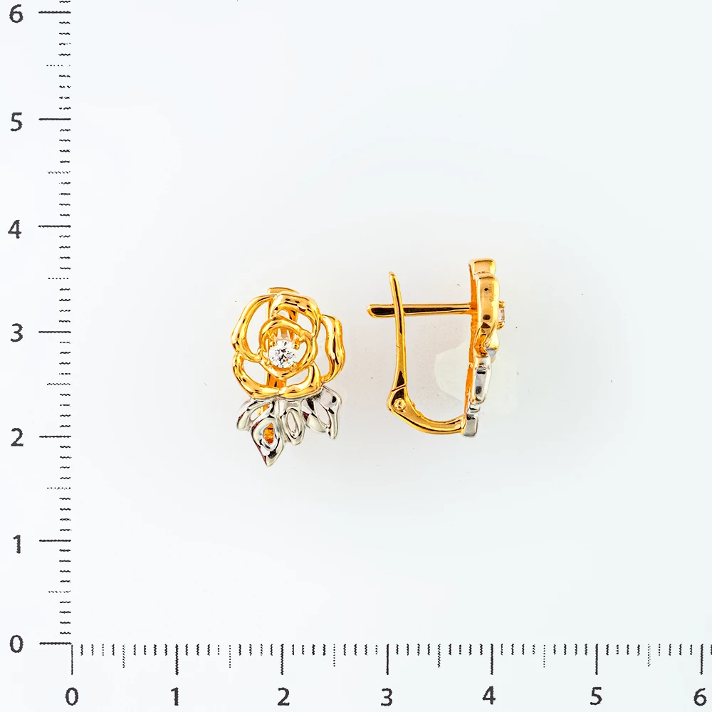 Серьги с фианитом из красного золота 585 пробы