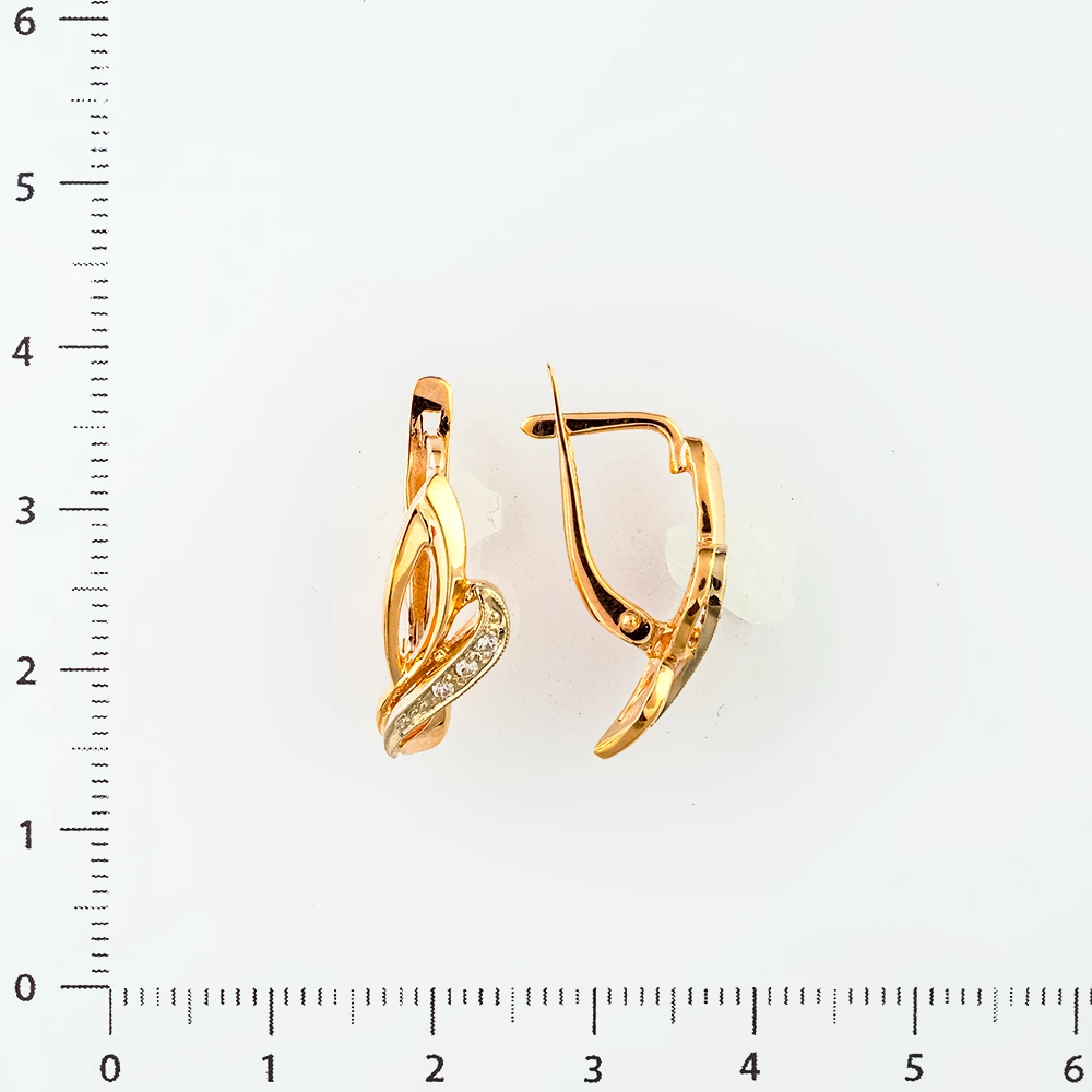 Серьги с фианитом из красного золота 585 пробы