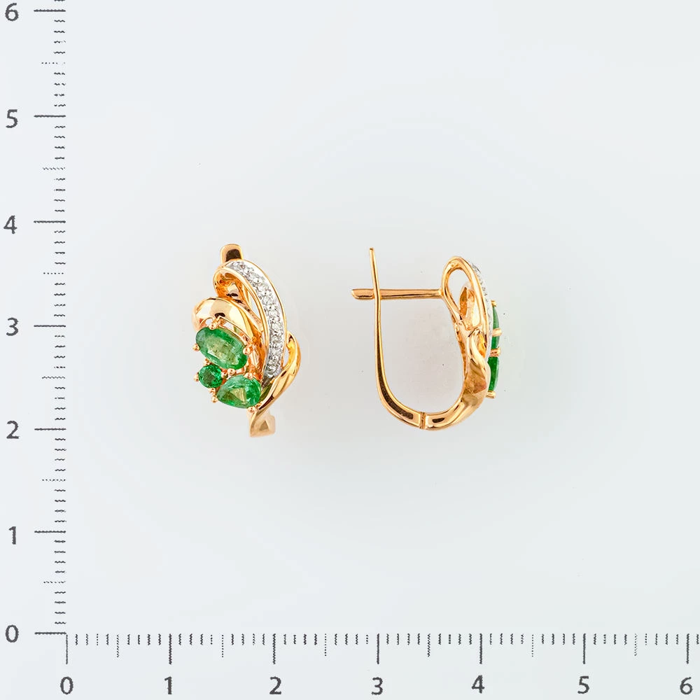 Серьги с изумрудом из красного золота 585 пробы