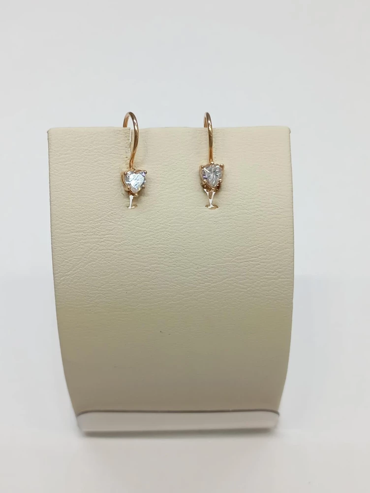 Серьги с фианитом из красного золота 585 пробы