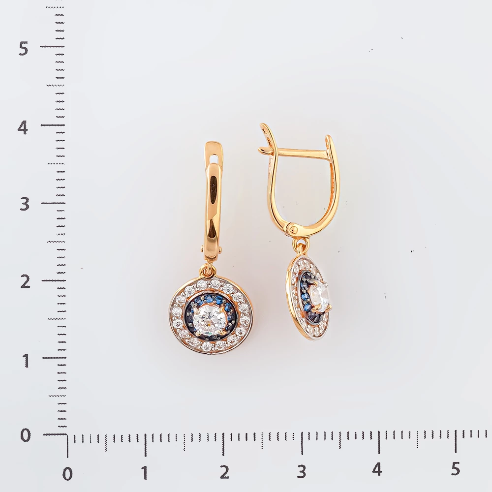 Серьги с фианитом из красного золота 585 пробы