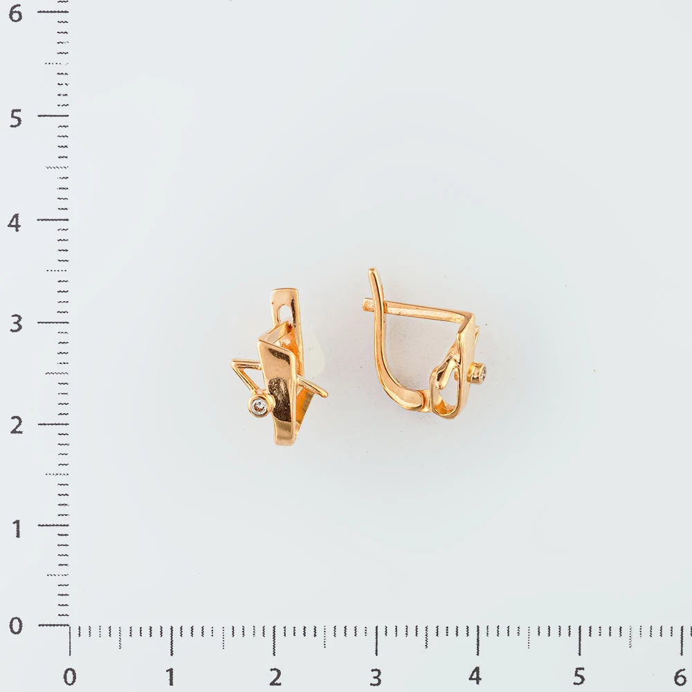 Серьги с фианитом из красного золота 585 пробы