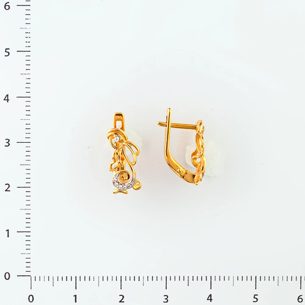 Серьги с фианитом из красного золота 585 пробы