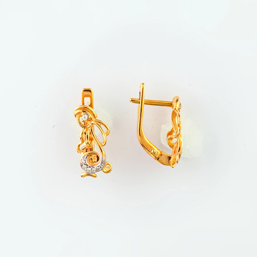 Серьги с фианитом из красного золота 585 пробы