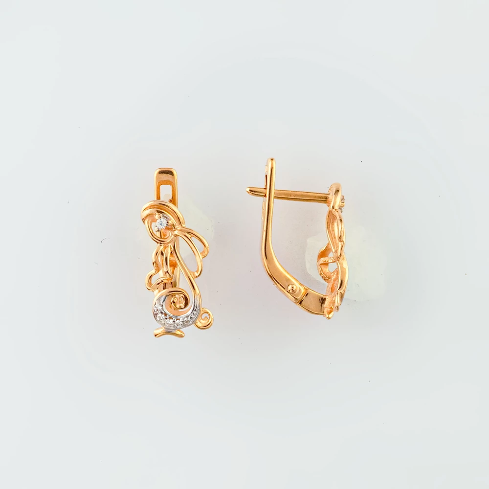 Серьги с фианитом из красного золота 585 пробы