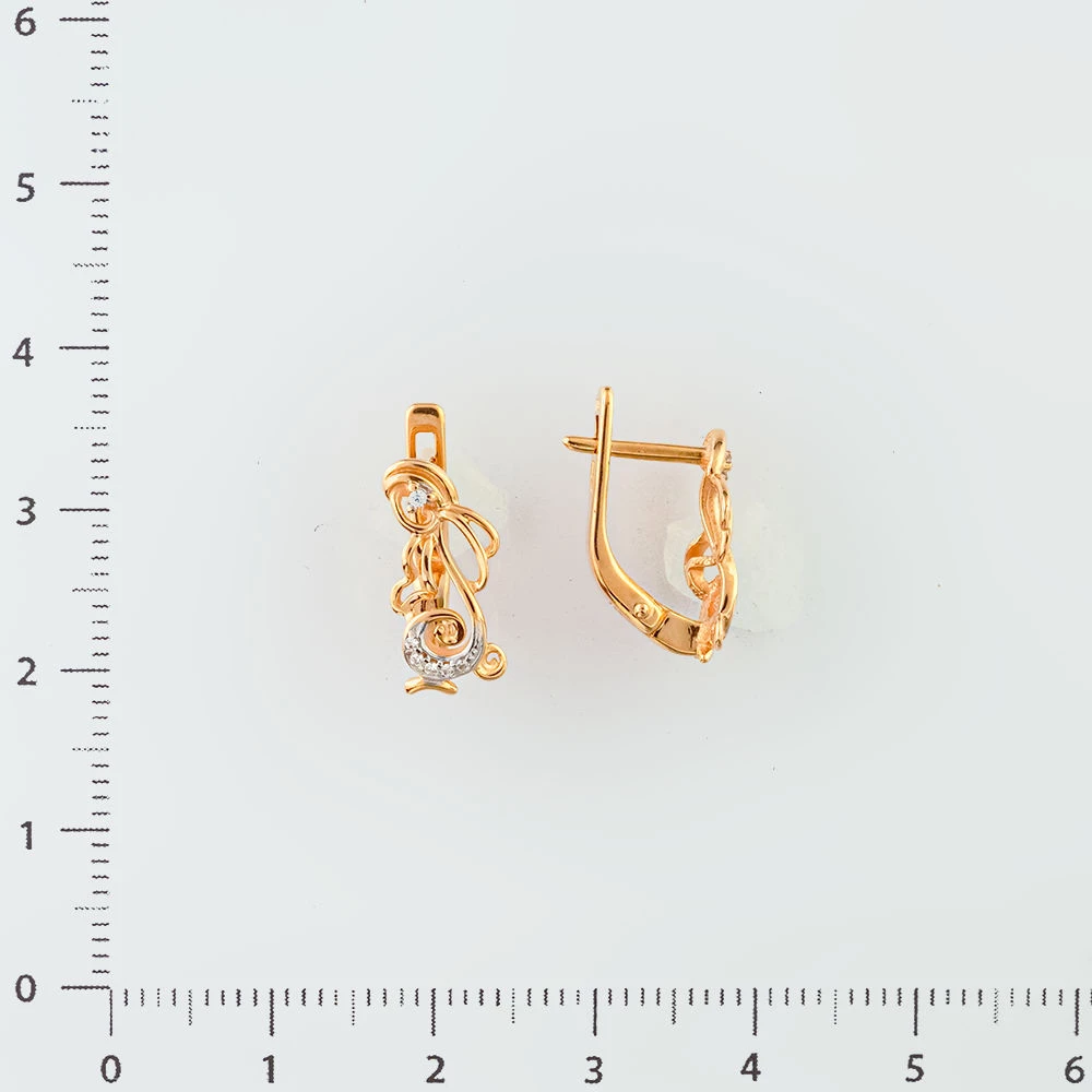 Серьги с фианитом из красного золота 585 пробы