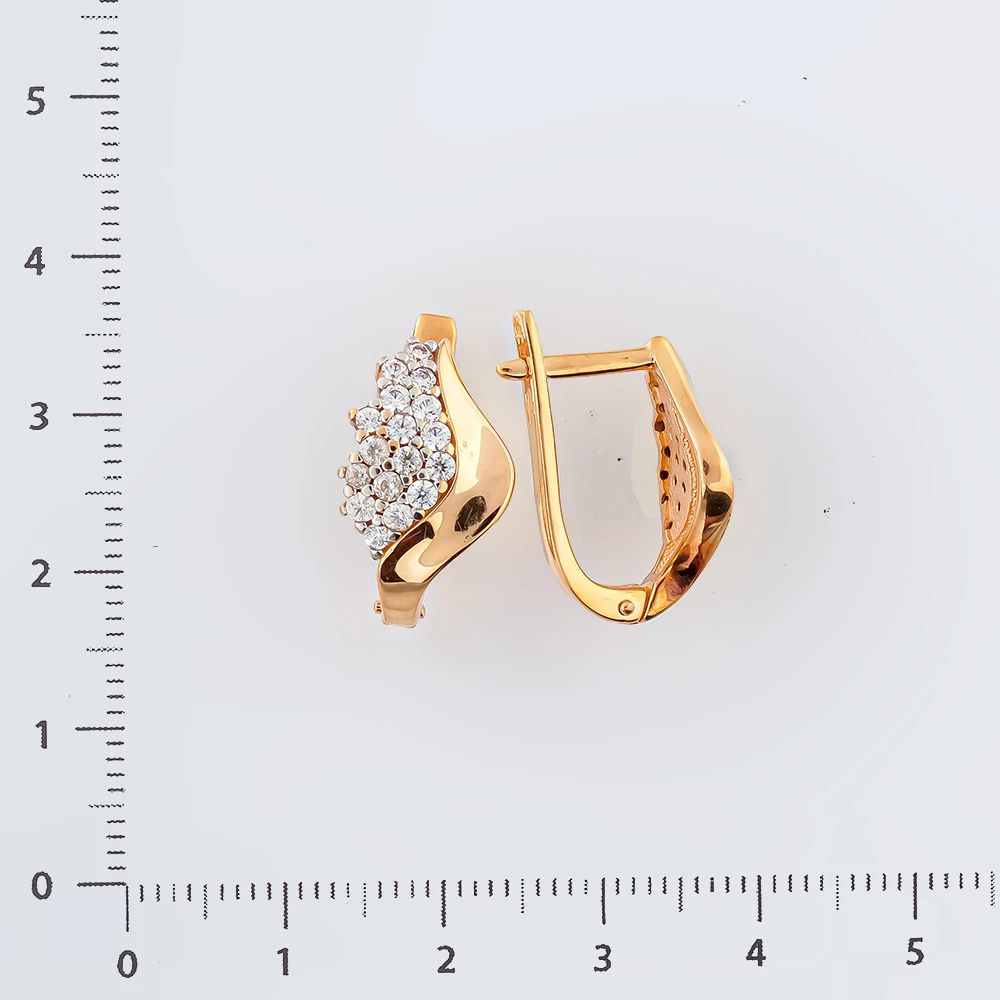 Серьги с фианитом из красного золота 585 пробы