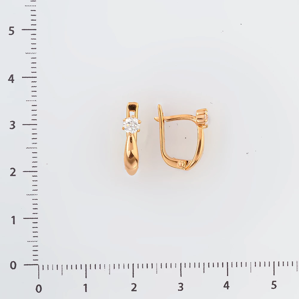 Серьги с фианитом из красного золота 585 пробы