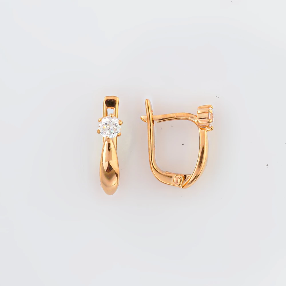 Серьги с фианитом из красного золота 585 пробы