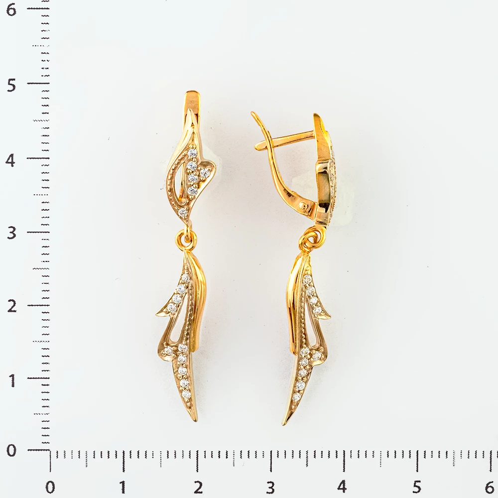 Серьги с фианитом из красного золота 585 пробы