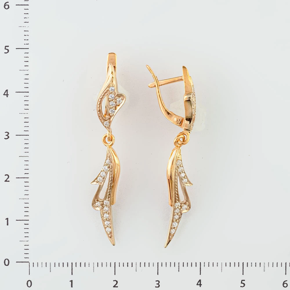 Серьги с фианитом из красного золота 585 пробы
