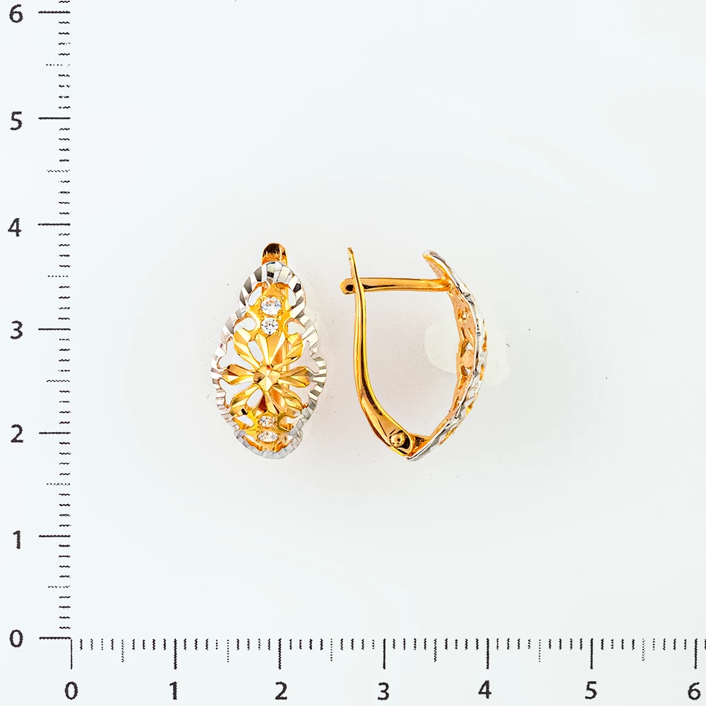 Серьги с фианитом из красного золота 585 пробы
