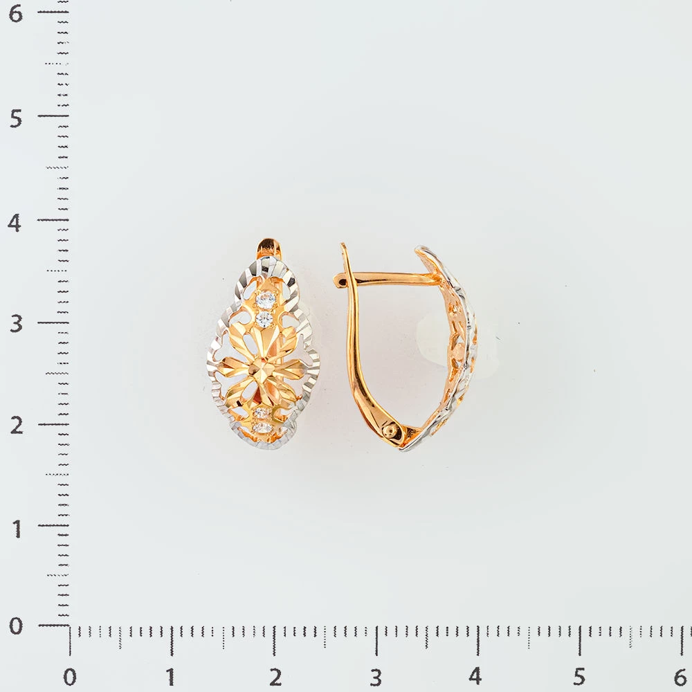 Серьги с фианитом из красного золота 585 пробы