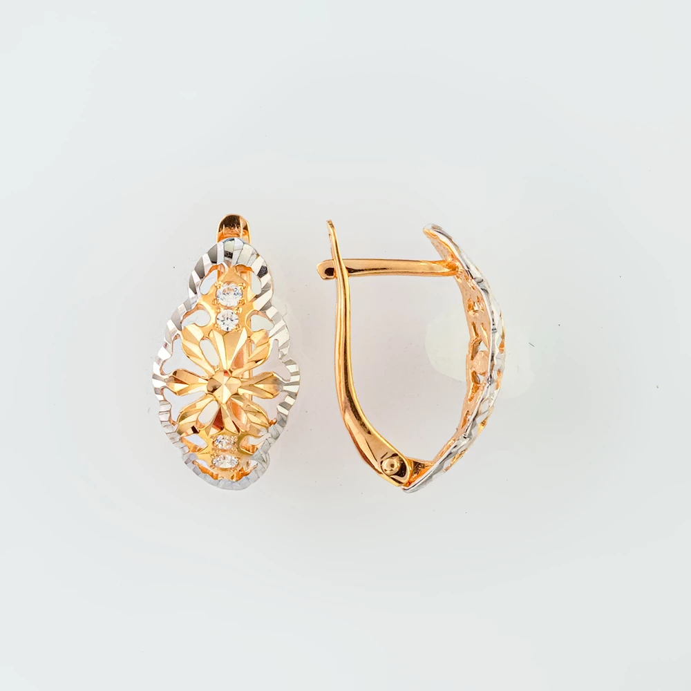Серьги с фианитом из красного золота 585 пробы