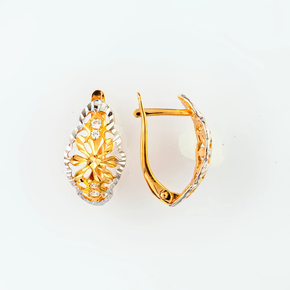 Серьги с фианитом из красного золота 585 пробы