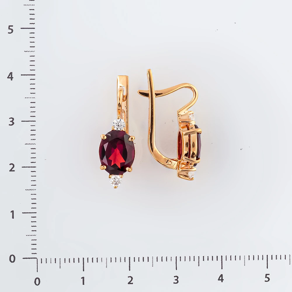 Серьги с гранатом из красного золота 585 пробы
