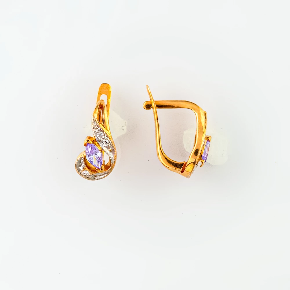 Серьги с ситаллом из красного золота 585 пробы