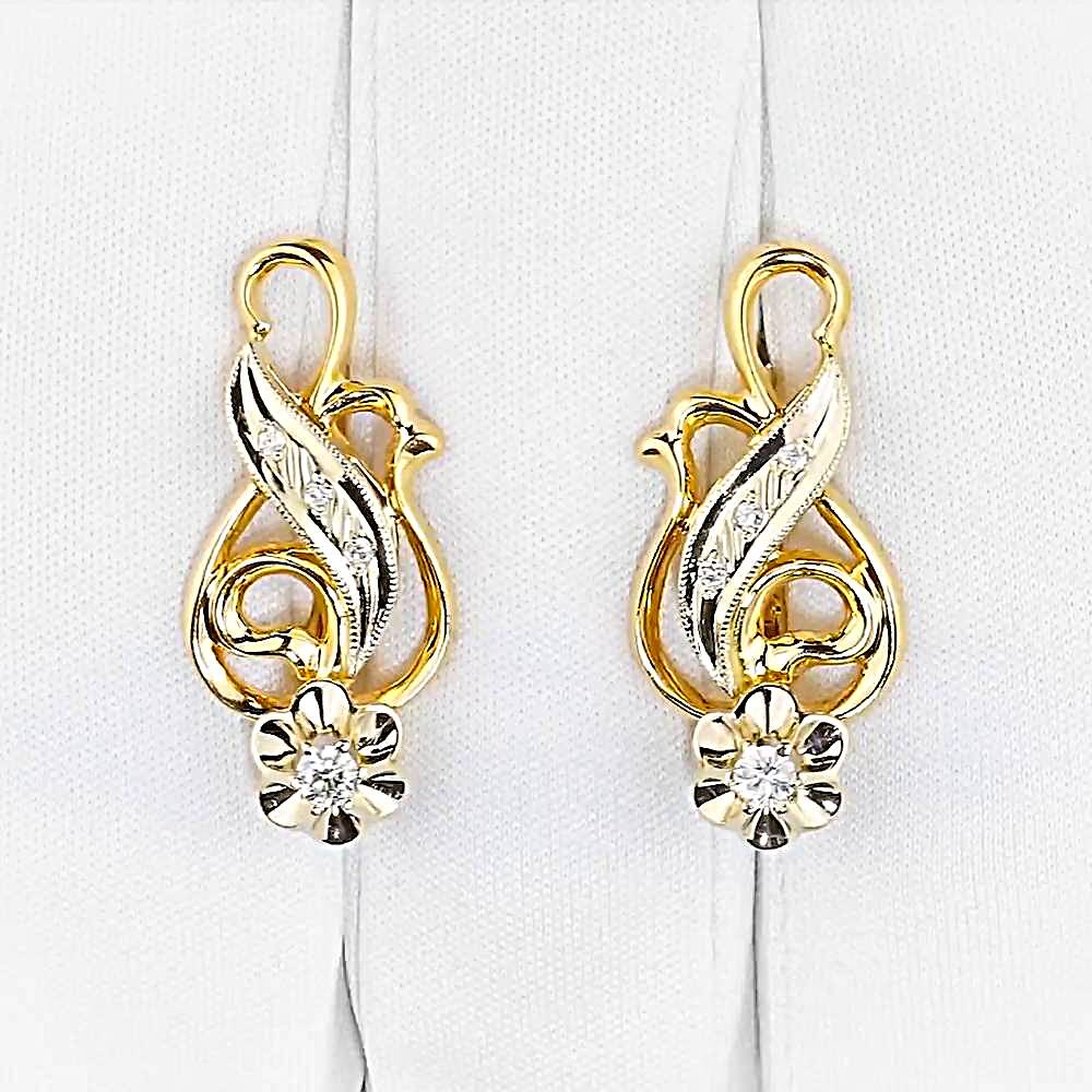 Серьги с бриллиантом из красного золота 585 пробы