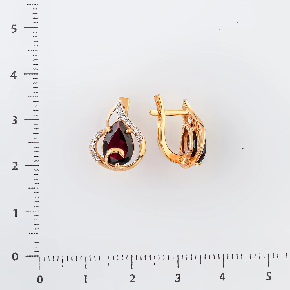 Серьги с гранатом из красного золота 585 пробы