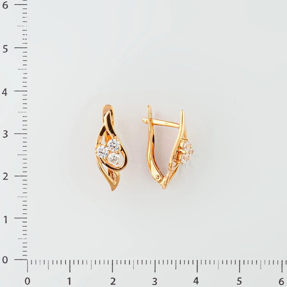Серьги с фианитом из красного золота 585 пробы